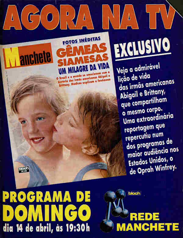 Jornalismo da Rede Manchete - 3 Anúncio impresso sobre a edição especial do Programa de Domingo, em 1996