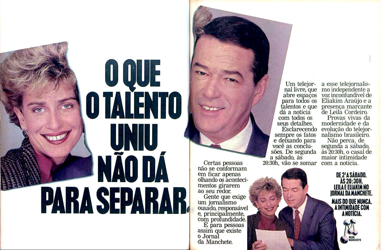 Jornal da Manchete da Rede Manchete - Imagem Grande anúncio veiculado em jornais e revistas, em 1989