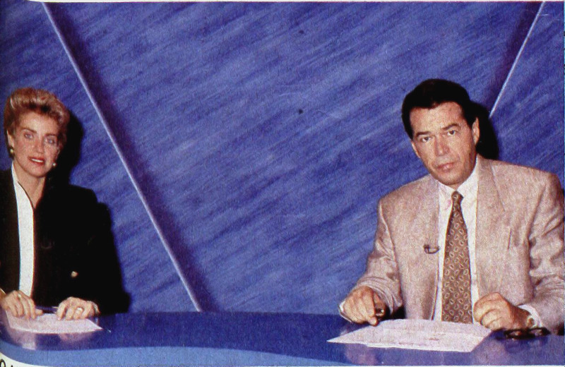 Jornal da Manchete da Rede Manchete - Imagem 17 Leila Cordeiro e Eliakim Araujo no novo cenário do Jornal da Manchete, 1991